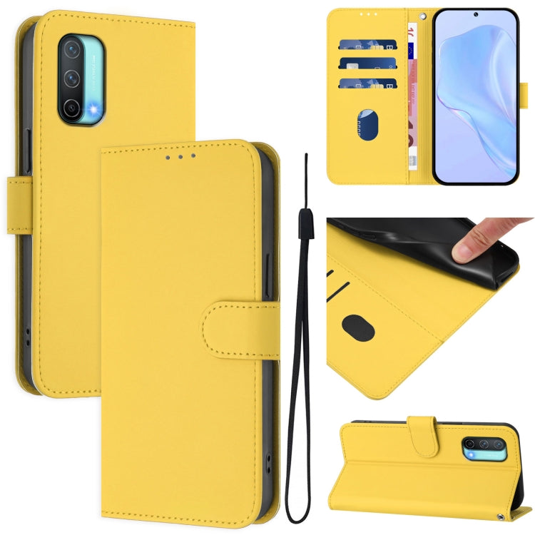 Skin Feel Solid Color Leather Phone Case with Lanyard, For OnePlus Nord CE 5G
