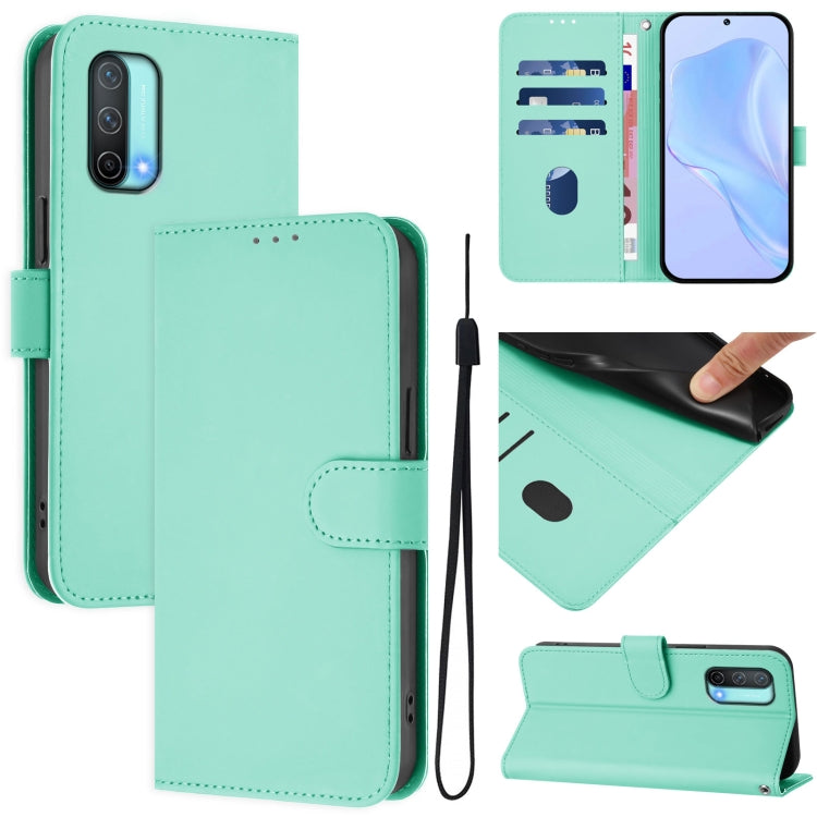 Skin Feel Solid Color Leather Phone Case with Lanyard, For OnePlus Nord CE 5G