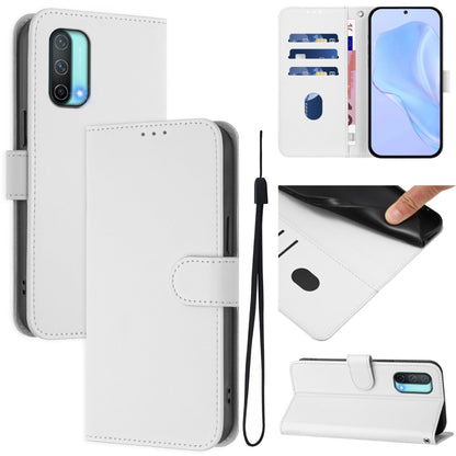 Skin Feel Solid Color Leather Phone Case with Lanyard, For OnePlus Nord CE 5G