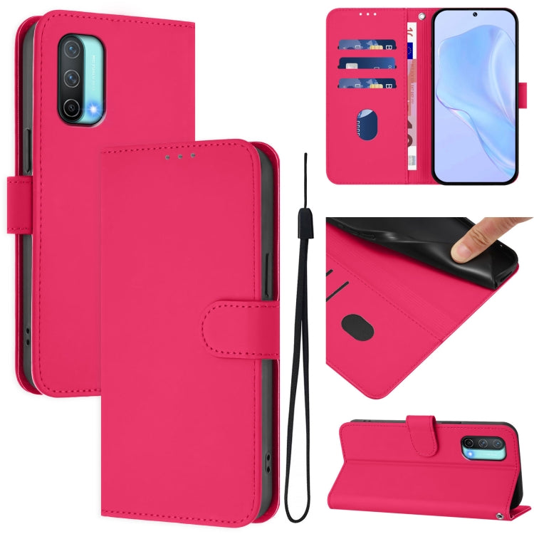 Skin Feel Solid Color Leather Phone Case with Lanyard, For OnePlus Nord CE 5G