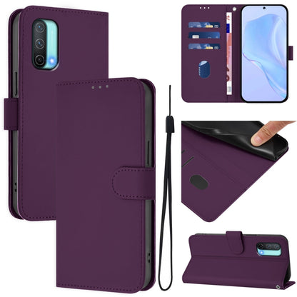 Skin Feel Solid Color Leather Phone Case with Lanyard, For OnePlus Nord CE 5G