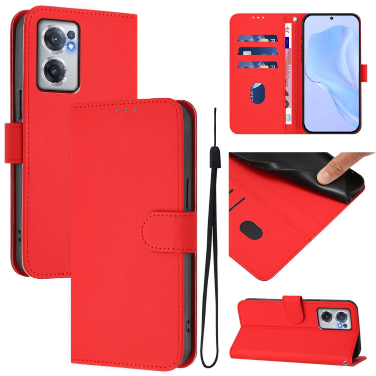 Skin Feel Solid Color Leather Phone Case with Lanyard, For OnePlus Nord CE 2 5G