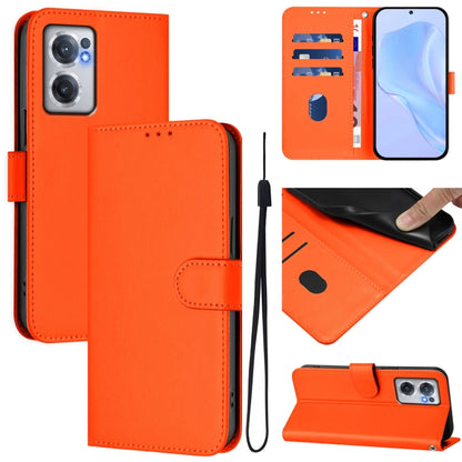 Skin Feel Solid Color Leather Phone Case with Lanyard, For OnePlus Nord CE 2 5G