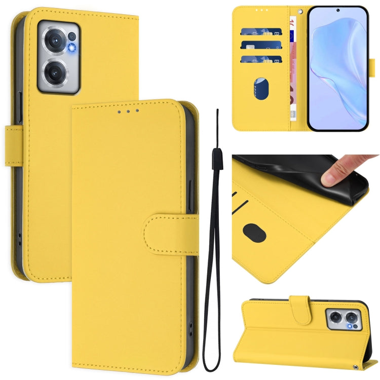 Skin Feel Solid Color Leather Phone Case with Lanyard, For OnePlus Nord CE 2 5G