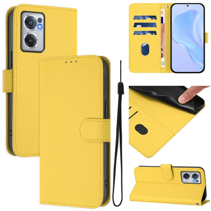 Skin Feel Solid Color Leather Phone Case with Lanyard, For OnePlus Nord CE 2 5G