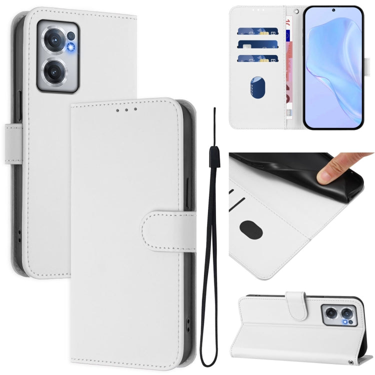 Skin Feel Solid Color Leather Phone Case with Lanyard, For OnePlus Nord CE 2 5G