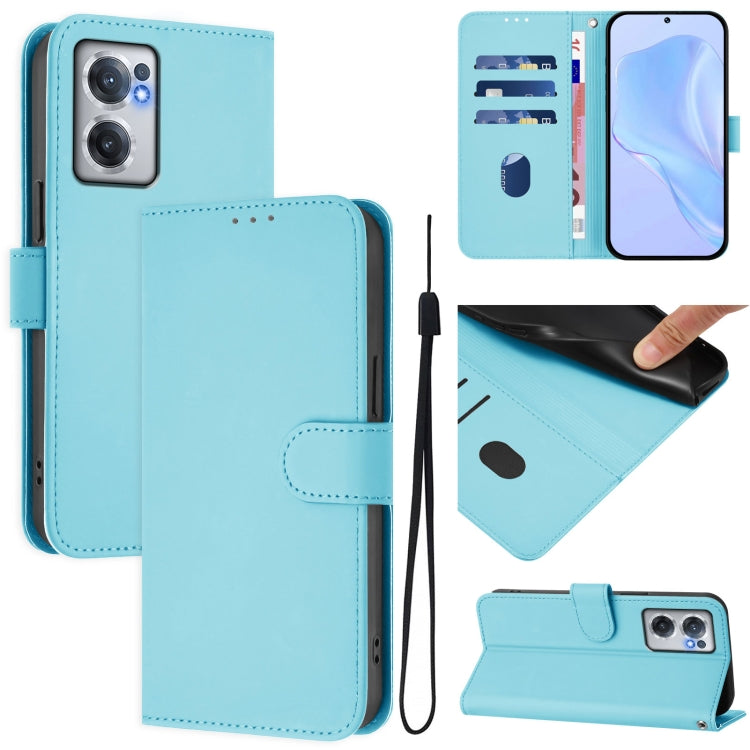 Skin Feel Solid Color Leather Phone Case with Lanyard, For OnePlus Nord CE 2 5G