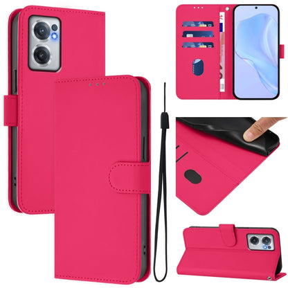 Skin Feel Solid Color Leather Phone Case with Lanyard, For OnePlus Nord CE 2 5G