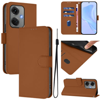 Skin Feel Solid Color Leather Phone Case with Lanyard, For OnePlus Nord CE3 5G India
