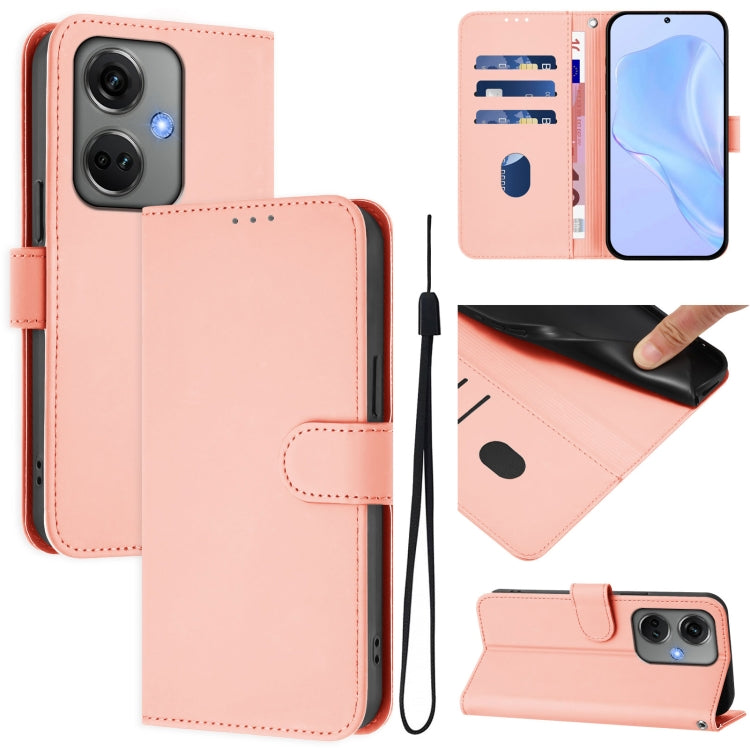 Skin Feel Solid Color Leather Phone Case with Lanyard, For OnePlus Nord CE3 5G India