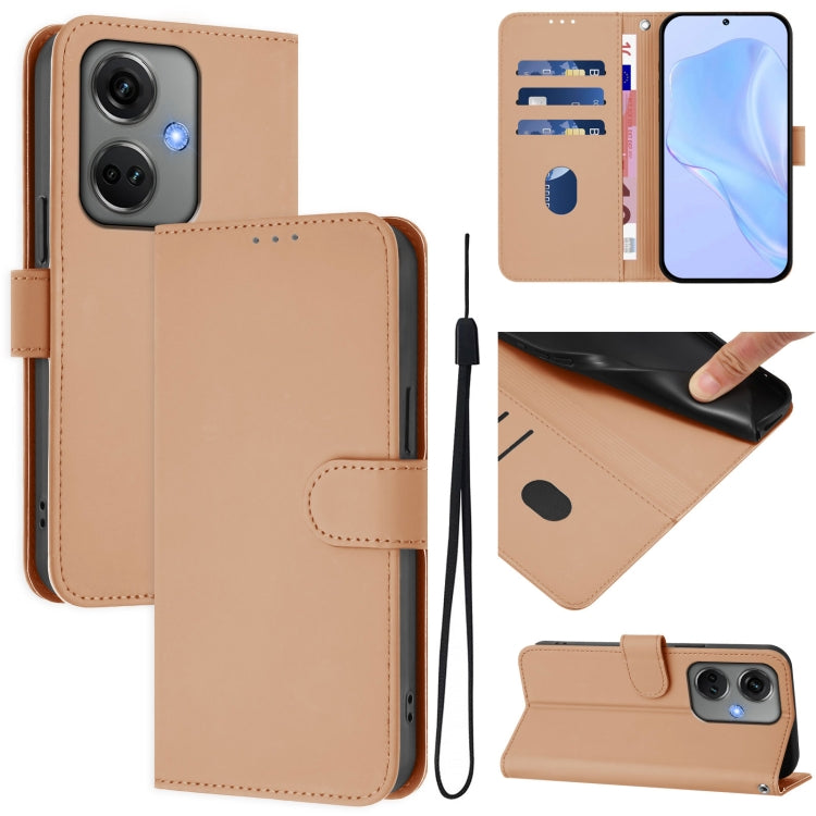 Skin Feel Solid Color Leather Phone Case with Lanyard, For OnePlus Nord CE3 5G India