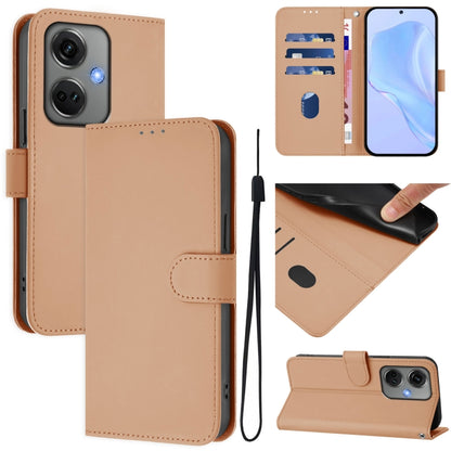 Skin Feel Solid Color Leather Phone Case with Lanyard, For OnePlus Nord CE3 5G India