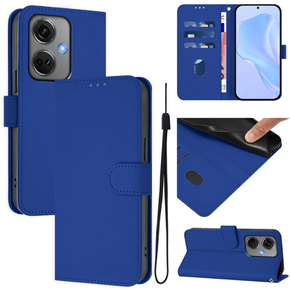 Skin Feel Solid Color Leather Phone Case with Lanyard, For OnePlus Nord CE3 5G India