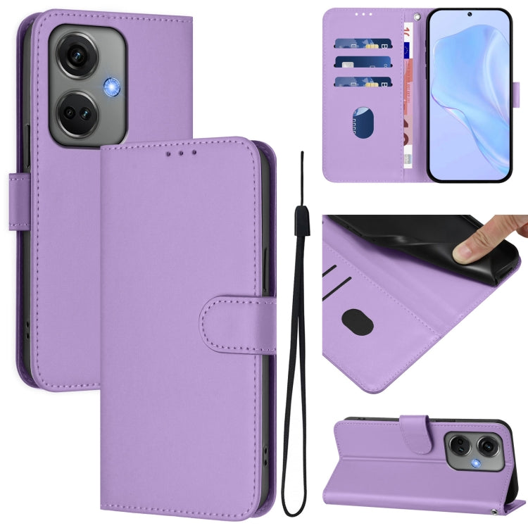 Skin Feel Solid Color Leather Phone Case with Lanyard, For OnePlus Nord CE3 5G India