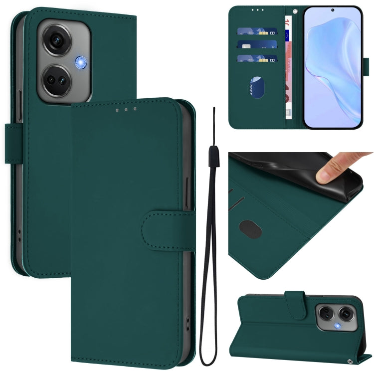 Skin Feel Solid Color Leather Phone Case with Lanyard, For OnePlus Nord CE3 5G India