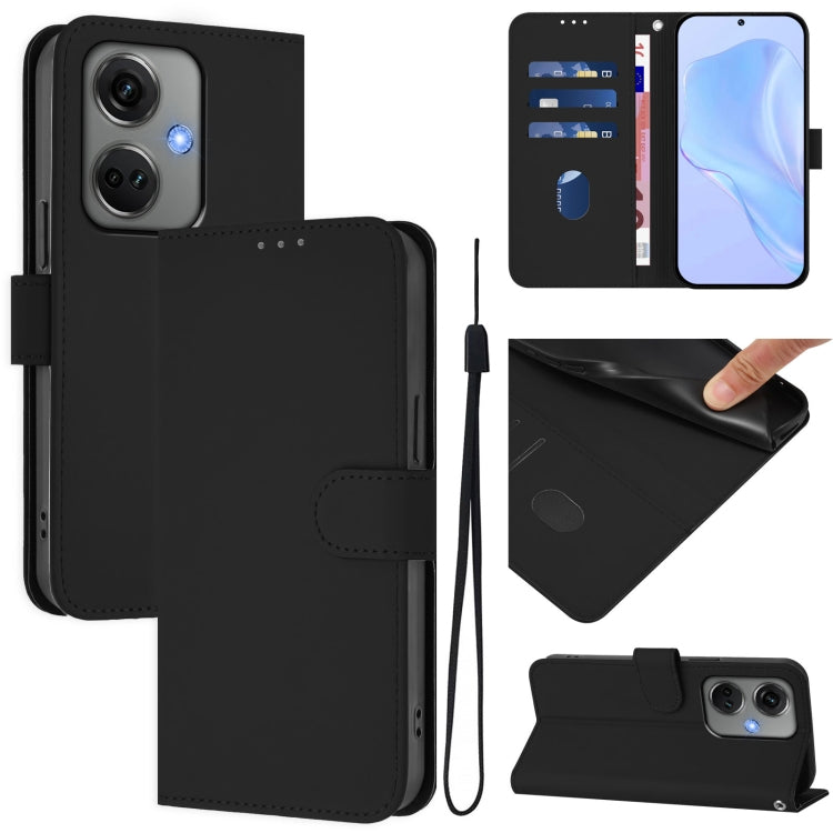 Skin Feel Solid Color Leather Phone Case with Lanyard, For OnePlus Nord CE3 5G India