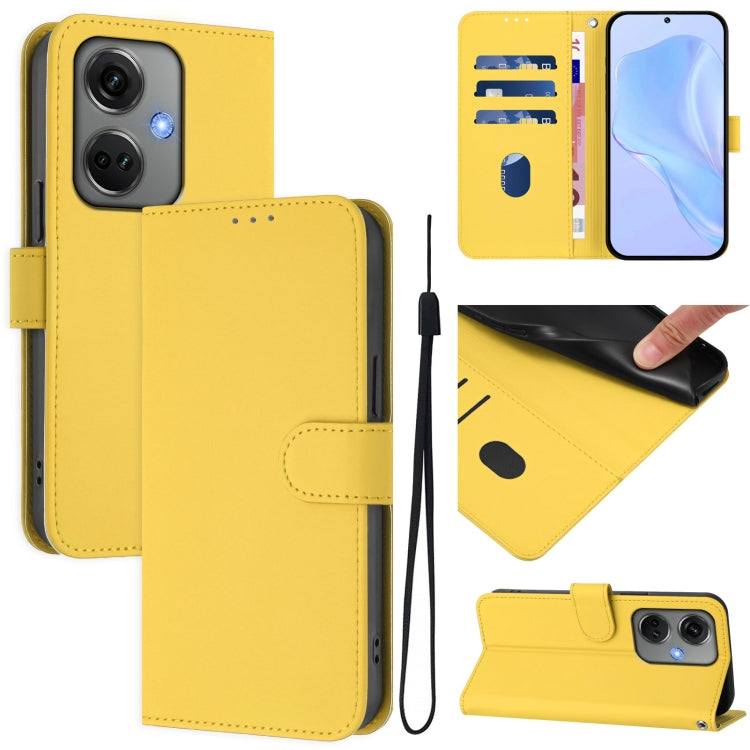 Skin Feel Solid Color Leather Phone Case with Lanyard, For OnePlus Nord CE3 5G India