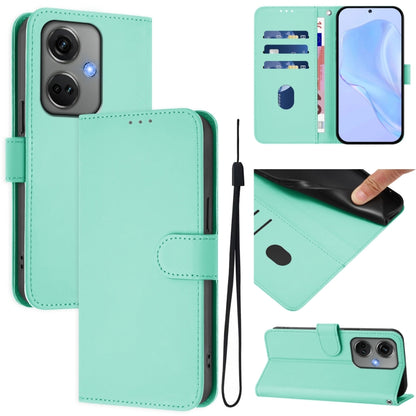 Skin Feel Solid Color Leather Phone Case with Lanyard, For OnePlus Nord CE3 5G India