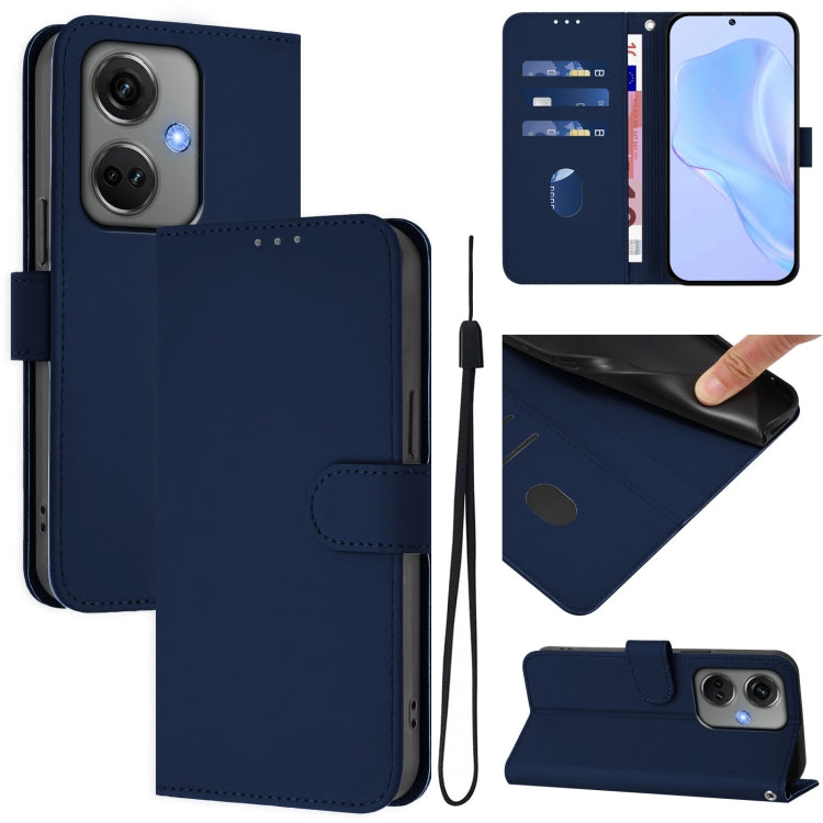 Skin Feel Solid Color Leather Phone Case with Lanyard, For OnePlus Nord CE3 5G India