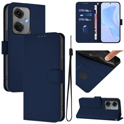 Skin Feel Solid Color Leather Phone Case with Lanyard, For OnePlus Nord CE3 5G India