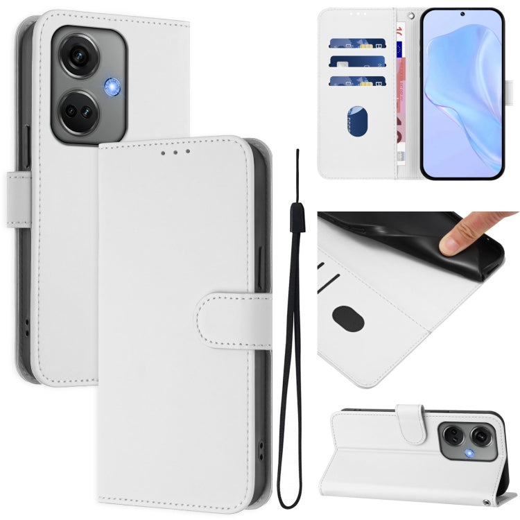 Skin Feel Solid Color Leather Phone Case with Lanyard, For OnePlus Nord CE3 5G India