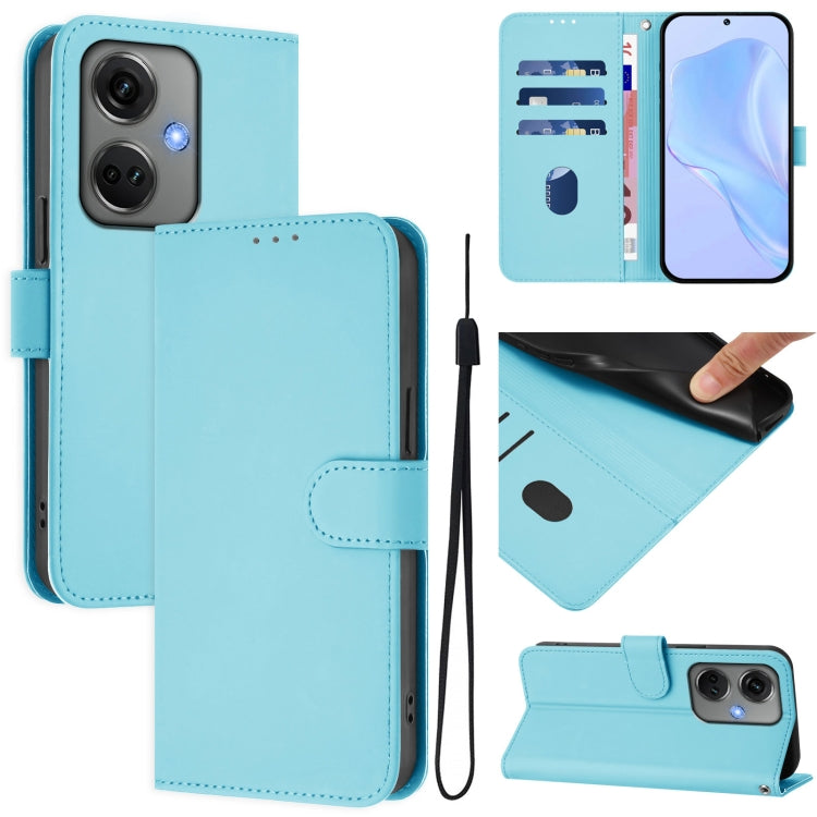 Skin Feel Solid Color Leather Phone Case with Lanyard, For OnePlus Nord CE3 5G India