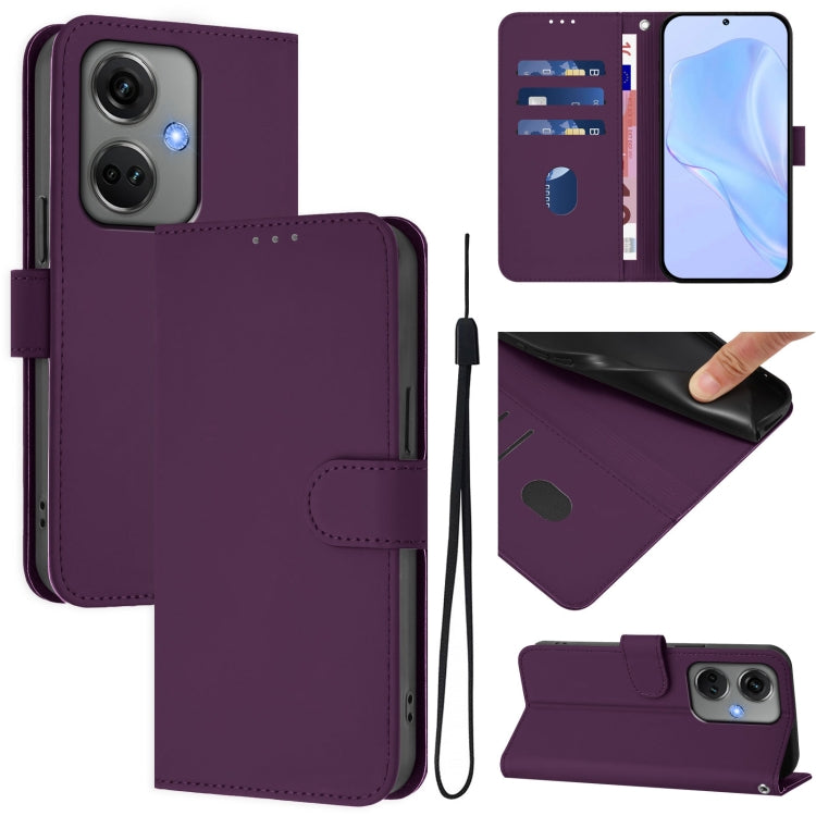 Skin Feel Solid Color Leather Phone Case with Lanyard, For OnePlus Nord CE3 5G India