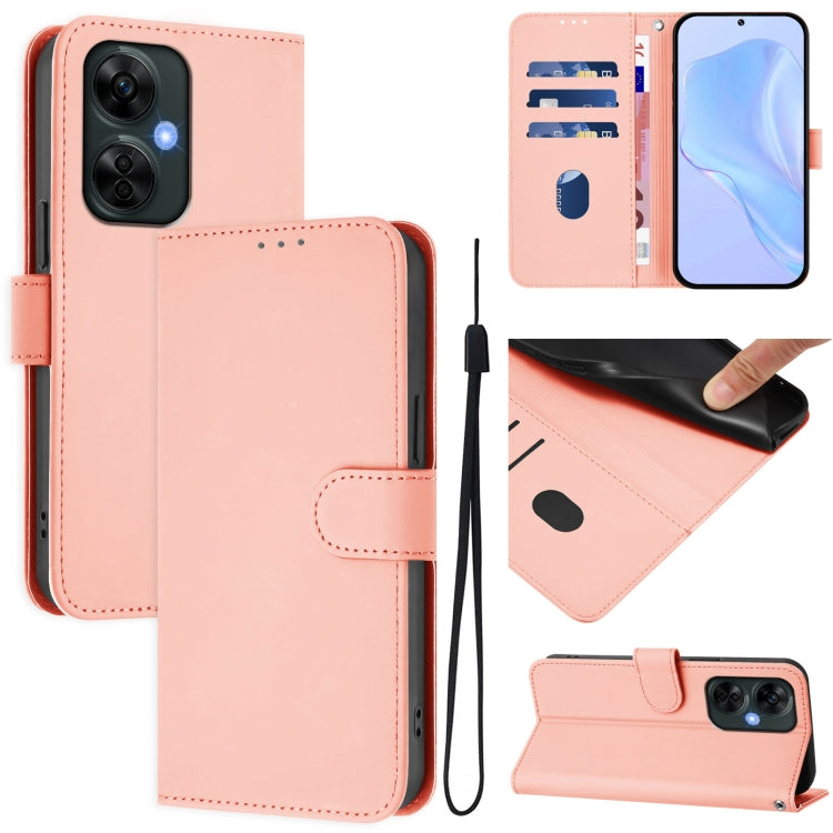 Skin Feel Solid Color Leather Phone Case with Lanyard, For OnePlus Nord CE 3 Lite 5G