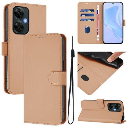 Skin Feel Solid Color Leather Phone Case with Lanyard, For OnePlus Nord CE 3 Lite 5G