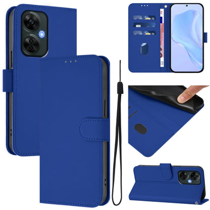Skin Feel Solid Color Leather Phone Case with Lanyard, For OnePlus Nord CE 3 Lite 5G