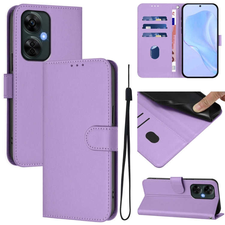 Skin Feel Solid Color Leather Phone Case with Lanyard, For OnePlus Nord CE 3 Lite 5G