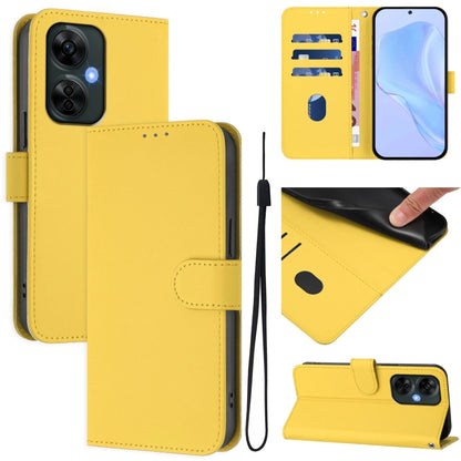 Skin Feel Solid Color Leather Phone Case with Lanyard, For OnePlus Nord CE 3 Lite 5G