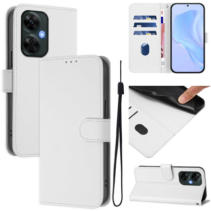 Skin Feel Solid Color Leather Phone Case with Lanyard, For OnePlus Nord CE 3 Lite 5G