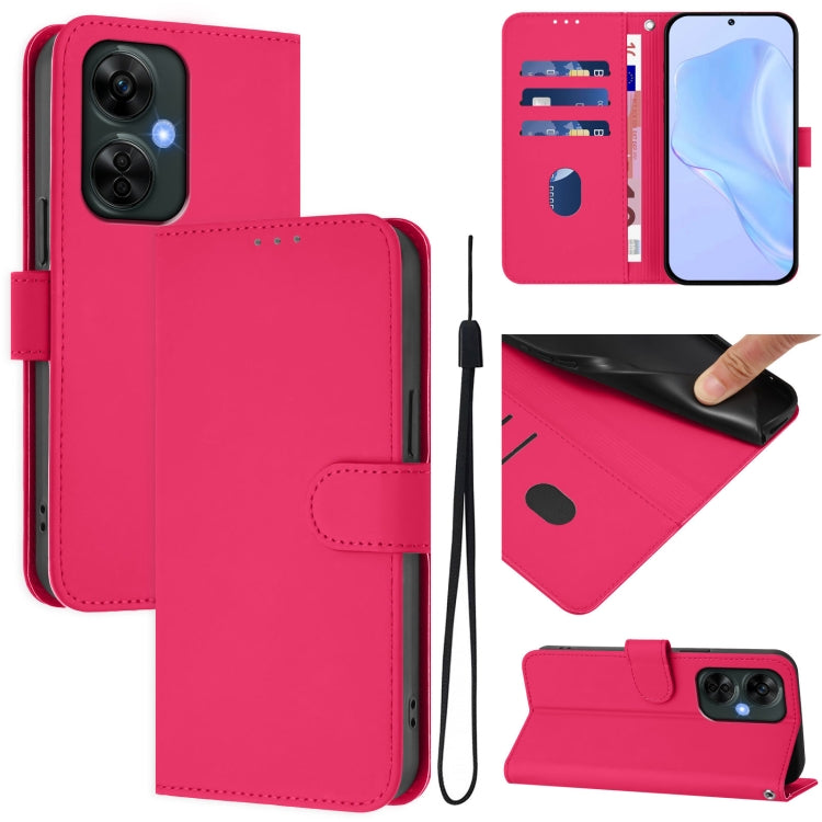 Skin Feel Solid Color Leather Phone Case with Lanyard, For OnePlus Nord CE 3 Lite 5G