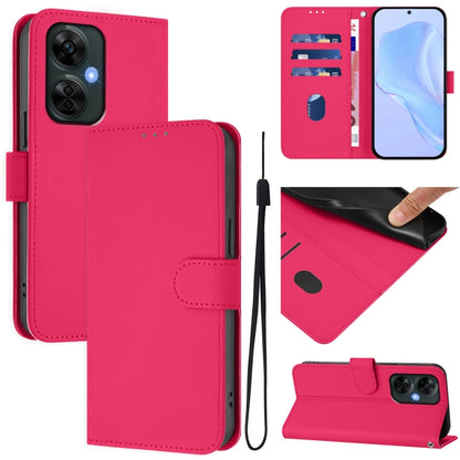 Skin Feel Solid Color Leather Phone Case with Lanyard, For OnePlus Nord CE 3 Lite 5G