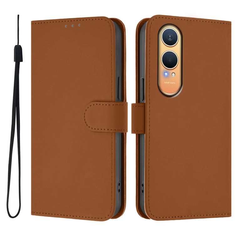 Skin Feel Solid Color Leather Phone Case with Lanyard, For OnePlus Nord CE4 Lite 5G Global