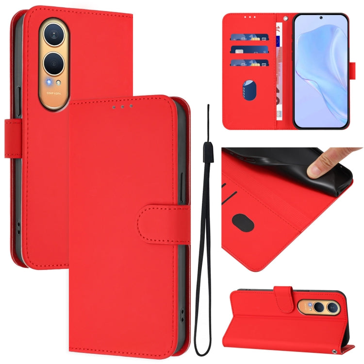 Skin Feel Solid Color Leather Phone Case with Lanyard, For OnePlus Nord CE4 Lite 5G Global