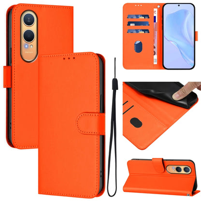 Skin Feel Solid Color Leather Phone Case with Lanyard, For OnePlus Nord CE4 Lite 5G Global