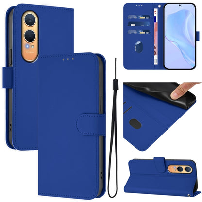 Skin Feel Solid Color Leather Phone Case with Lanyard, For OnePlus Nord CE4 Lite 5G Global