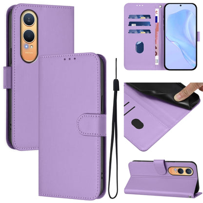 Skin Feel Solid Color Leather Phone Case with Lanyard, For OnePlus Nord CE4 Lite 5G Global