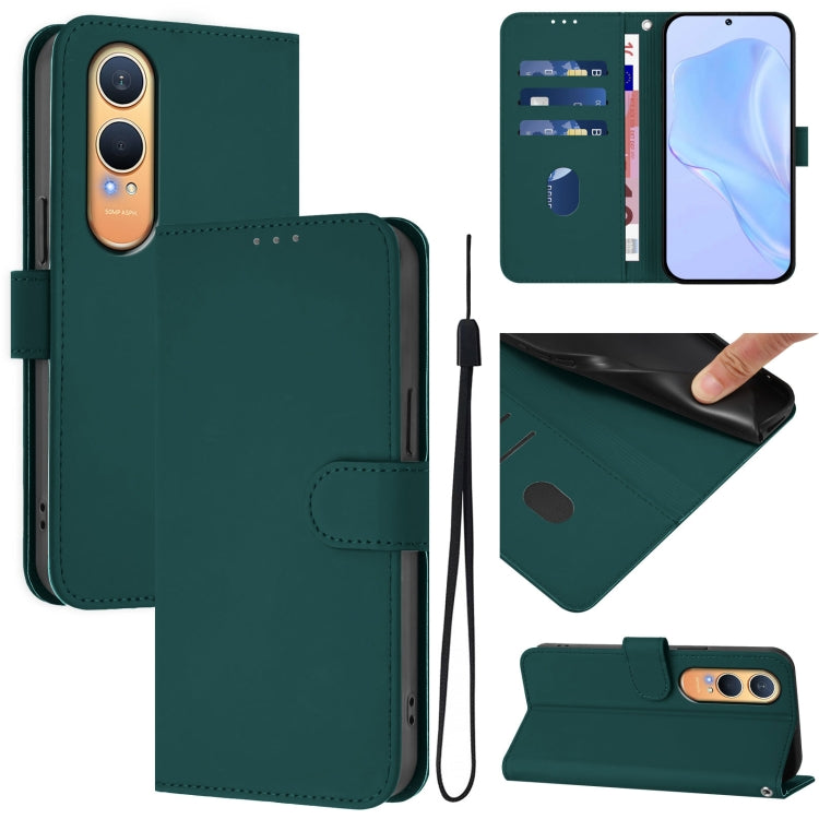 Skin Feel Solid Color Leather Phone Case with Lanyard, For OnePlus Nord CE4 Lite 5G Global