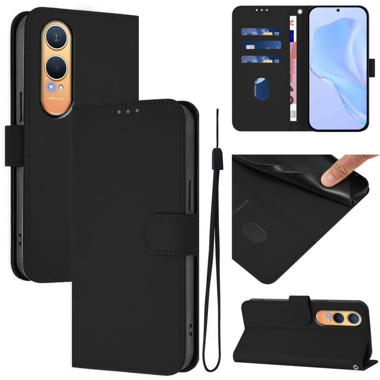 Skin Feel Solid Color Leather Phone Case with Lanyard, For OnePlus Nord CE4 Lite 5G Global