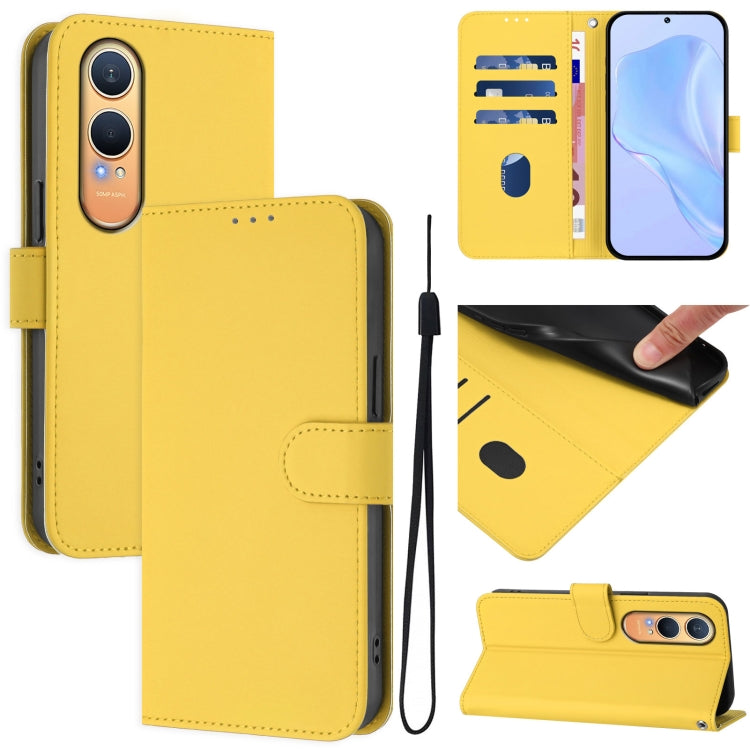 Skin Feel Solid Color Leather Phone Case with Lanyard, For OnePlus Nord CE4 Lite 5G Global