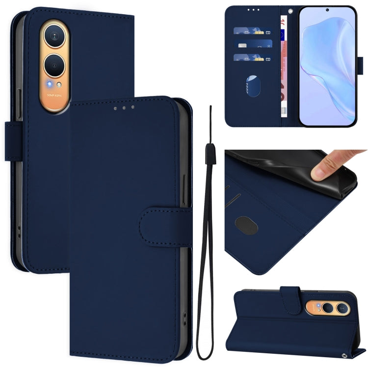 Skin Feel Solid Color Leather Phone Case with Lanyard, For OnePlus Nord CE4 Lite 5G Global