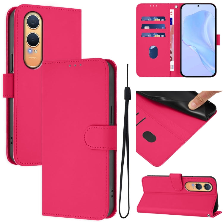 Skin Feel Solid Color Leather Phone Case with Lanyard, For OnePlus Nord CE4 Lite 5G Global