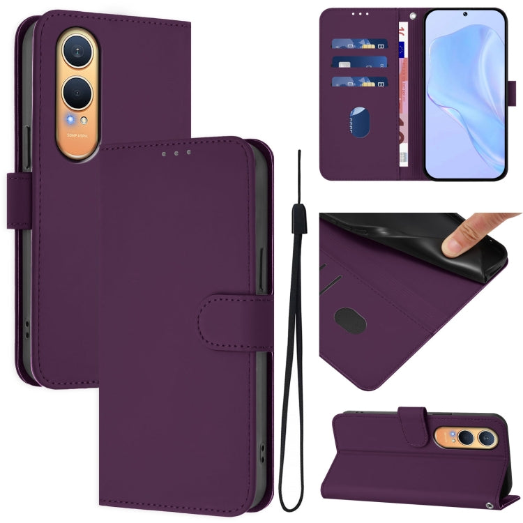 Skin Feel Solid Color Leather Phone Case with Lanyard, For OnePlus Nord CE4 Lite 5G Global
