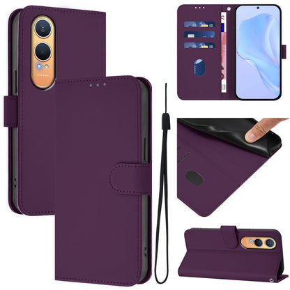 Skin Feel Solid Color Leather Phone Case with Lanyard, For OnePlus Nord CE4 Lite 5G Global