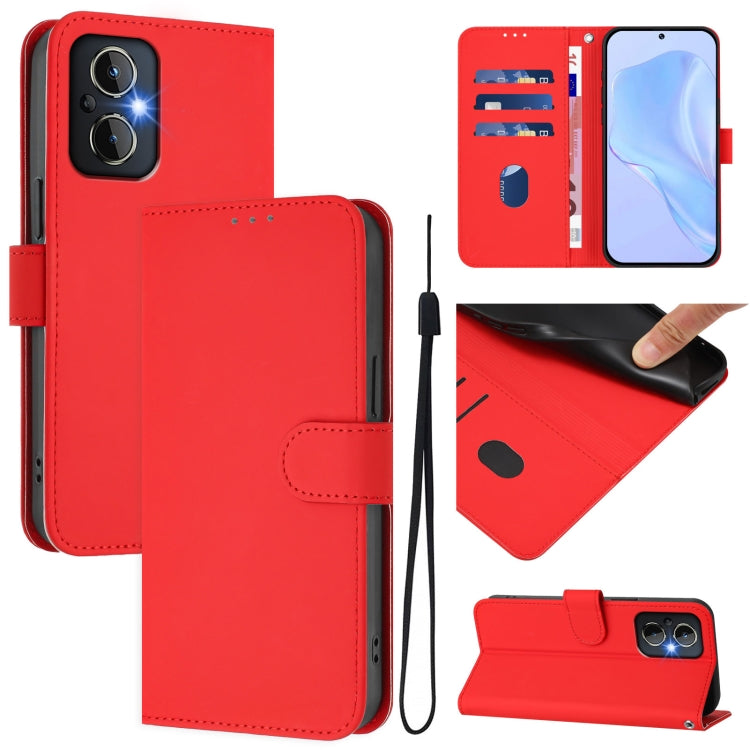 Skin Feel Solid Color Leather Phone Case with Lanyard, For OnePlus Nord N20 5G