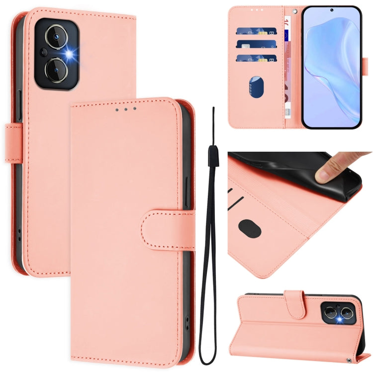 Skin Feel Solid Color Leather Phone Case with Lanyard, For OnePlus Nord N20 5G