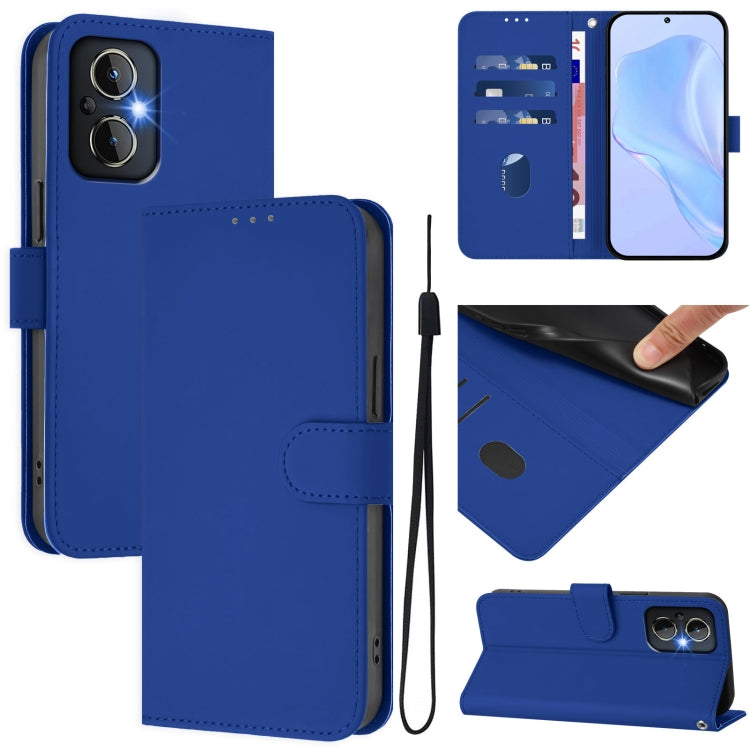 Skin Feel Solid Color Leather Phone Case with Lanyard, For OnePlus Nord N20 5G